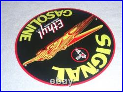 Vintage Signal Gasoline Car Turns Airplane! 11 3/4 Porcelain Metal Gas Oil Sign