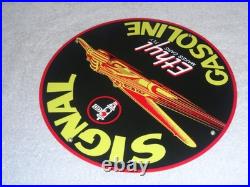 Vintage Signal Gasoline Car Turns Airplane! 11 3/4 Porcelain Metal Gas Oil Sign