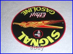 Vintage Signal Gasoline Car Turns Airplane! 11 3/4 Porcelain Metal Gas Oil Sign