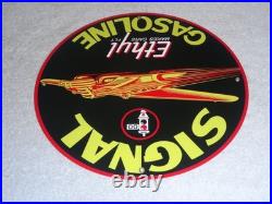 Vintage Signal Gasoline Car Turns Airplane! 11 3/4 Porcelain Metal Gas Oil Sign