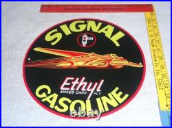 Vintage Signal Gasoline Car Turns Airplane! 11 3/4 Porcelain Metal Gas Oil Sign