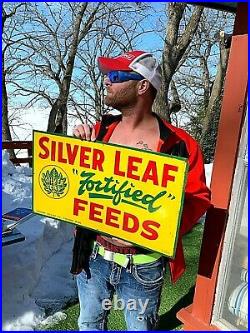 Vintage Silver Leaf Seed Feed Farm Metal Sign Cologne Minnesota Milling Co. MN