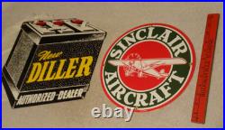 Vintage Sinclair Aircraft Airplane Porcelain & Die-cut Diller Battery Metal Sign