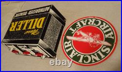 Vintage Sinclair Aircraft Airplane Porcelain & Die-cut Diller Battery Metal Sign