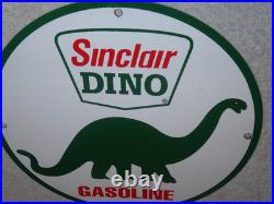 Vintage Sinclair Dino Gas 11 3/4 Porcelain Metal Gasoline & Oil Sign Pump Plate