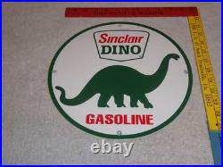 Vintage Sinclair Dino Gas 11 3/4 Porcelain Metal Gasoline & Oil Sign Pump Plate