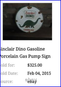 Vintage Sinclair Dino Gas 11 3/4 Porcelain Metal Gasoline & Oil Sign Pump Plate