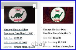 Vintage Sinclair Dino Gas 11 3/4 Porcelain Metal Gasoline & Oil Sign Pump Plate