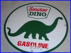 Vintage Sinclair Dino Gas 11 3/4 Porcelain Metal Gasoline & Oil Sign Pump Plate