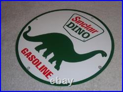 Vintage Sinclair Dino Gas 11 3/4 Porcelain Metal Gasoline & Oil Sign Pump Plate