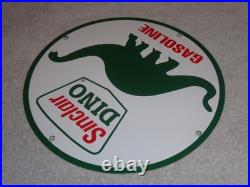 Vintage Sinclair Dino Gas 11 3/4 Porcelain Metal Gasoline & Oil Sign Pump Plate