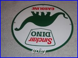 Vintage Sinclair Dino Gas 11 3/4 Porcelain Metal Gasoline & Oil Sign Pump Plate