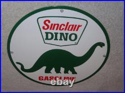 Vintage Sinclair Dino Gas 11 3/4 Porcelain Metal Gasoline & Oil Sign Pump Plate