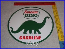 Vintage Sinclair Dino Gas 11 3/4 Porcelain Metal Gasoline & Oil Sign Pump Plate