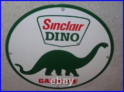 Vintage Sinclair Dino Gas 11 3/4 Porcelain Metal Gasoline & Oil Sign Pump Plate