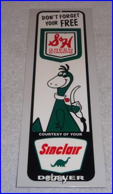 Vintage Sinclair Gasoline And S & H Green Stamps 15 Metal Gas & Oil Sign W Dino