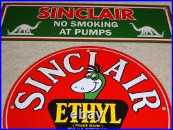 Vintage Sinclair Gasoline Dino The Dinosaur Porcelain Metal Sign Collection Of 2
