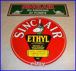 Vintage Sinclair Gasoline Dino The Dinosaur Porcelain Metal Sign Collection Of 2