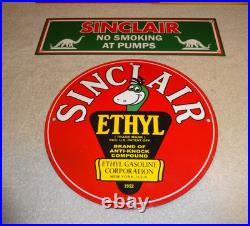 Vintage Sinclair Gasoline Dino The Dinosaur Porcelain Metal Sign Collection Of 2