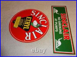 Vintage Sinclair Gasoline Dino The Dinosaur Porcelain Metal Sign Collection Of 2