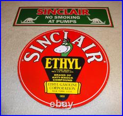 Vintage Sinclair Gasoline Dino The Dinosaur Porcelain Metal Sign Collection Of 2