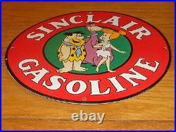 Vintage Sinclair Gasoline Flintstones Fred 11 3/4 Porcelain Metal Gas Oil Sign