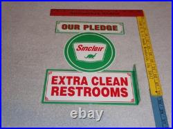 Vintage Sinclair Our Pledge Clean Restrooms 12 Metal Gasoline & Oil Flange Sign