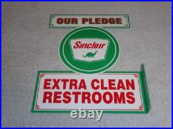 Vintage Sinclair Our Pledge Clean Restrooms 12 Metal Gasoline & Oil Flange Sign