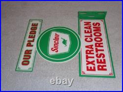 Vintage Sinclair Our Pledge Clean Restrooms 12 Metal Gasoline & Oil Flange Sign