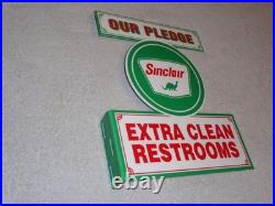 Vintage Sinclair Our Pledge Clean Restrooms 12 Metal Gasoline & Oil Flange Sign