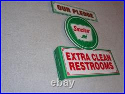Vintage Sinclair Our Pledge Clean Restrooms 12 Metal Gasoline & Oil Flange Sign