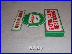 Vintage Sinclair Our Pledge Clean Restrooms 12 Metal Gasoline & Oil Flange Sign