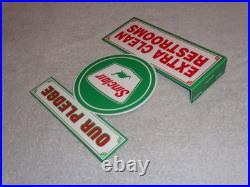 Vintage Sinclair Our Pledge Clean Restrooms 12 Metal Gasoline & Oil Flange Sign