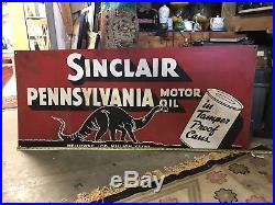 Vintage Sinclair Pennsylvania Motor Oil Metal Sign Dinosaur Nearly 5 Ft Long