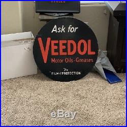 Vintage Single Sided 27 Ask For Veedol Motor Oil Metal Sign