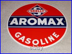 Vintage Skelly Aromax Gasoline 11 3/4 Porcelain Metal Service Station Oil Sign