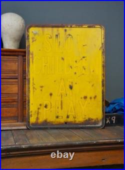 Vintage Slow Children At Play Embossed Steel Metal Road Street Sign 24 Heavy
