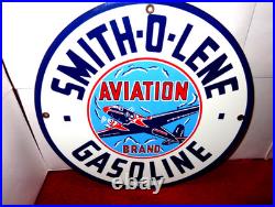 Vintage Smith-o-lene Aviation? Airplane Gasoline 11 3/4 Porcelain Metal Sign