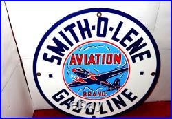Vintage Smith-o-lene Aviation? Airplane Gasoline 11 3/4 Porcelain Metal Sign