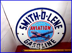 Vintage Smith-o-lene Aviation? Airplane Gasoline 11 3/4 Porcelain Metal Sign