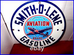 Vintage Smith-o-lene Aviation? Airplane Gasoline 11 3/4 Porcelain Metal Sign
