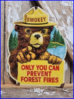Vintage Smokey The Bear Porcelain Sign Rare Old Forest Service Us National Park