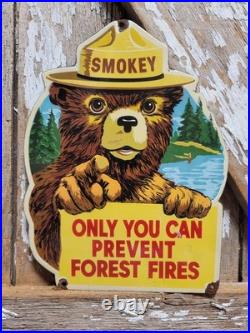 Vintage Smokey The Bear Porcelain Sign Rare Old Forest Service Us National Park