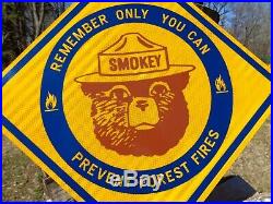 Vintage Smokey The Bear Reflective Metal Sign 18 x 18 Forest Fires