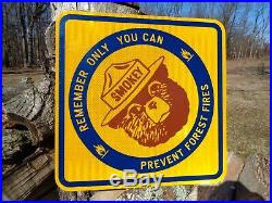 Vintage Smokey The Bear Reflective Metal Sign 18 x 18 Forest Fires