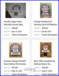 Vintage Socony Standard Oil Company O New York 10 Porcelain Metal Gasoline Sign