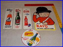 Vintage Soda Collection Of 5 Metal & Porcelain Sign Orange Crush 7up Squirt Kayo