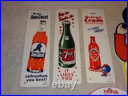 Vintage Soda Collection Of 5 Metal & Porcelain Sign Orange Crush 7up Squirt Kayo