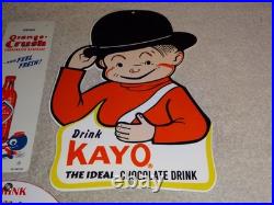 Vintage Soda Collection Of 5 Metal & Porcelain Sign Orange Crush 7up Squirt Kayo
