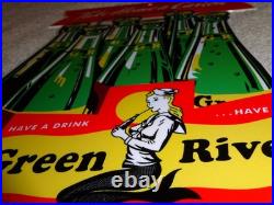 Vintage Soda Sign Lot Of 2 Green River Mermaid Pepsi Cola Woman Metal Gas & Oil